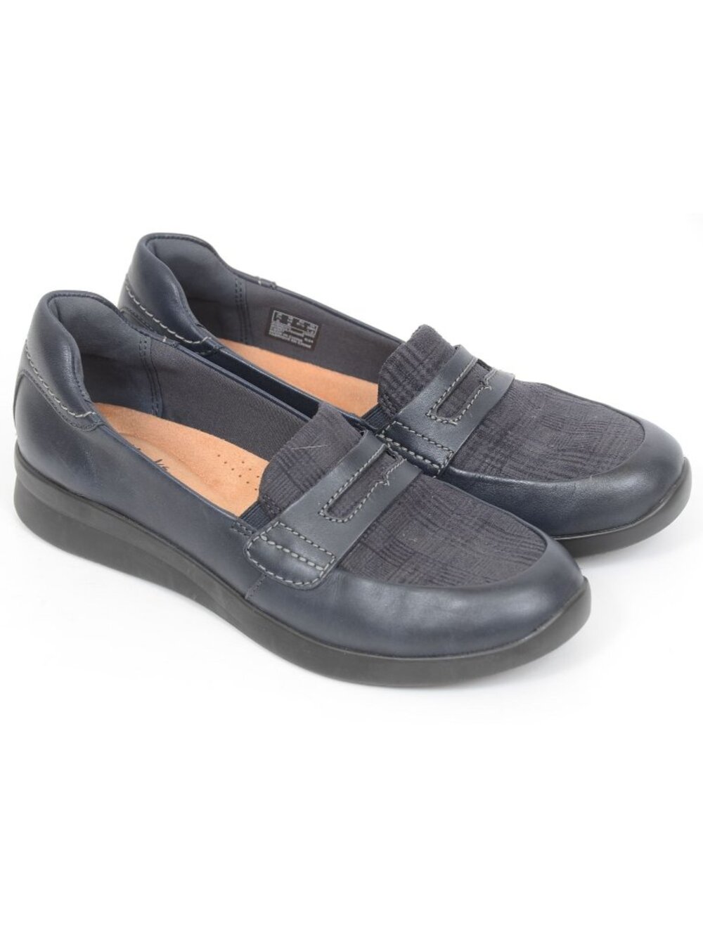 Clarks Women's 10 Penny Loafer Blue Wedge Preppy Office Business Shoes Comfy